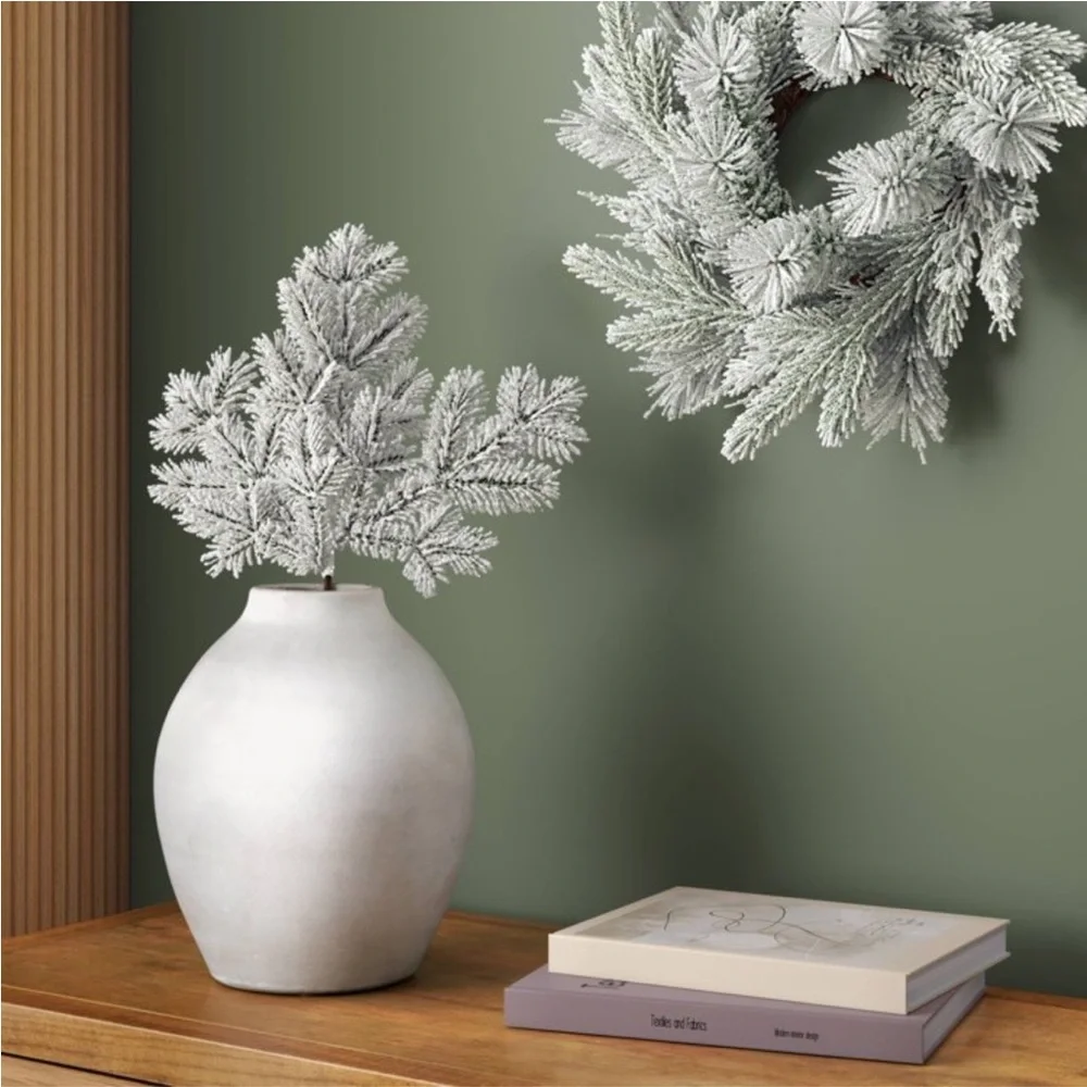 NEW Set of 3 Elegant White Frosted Pine Stems